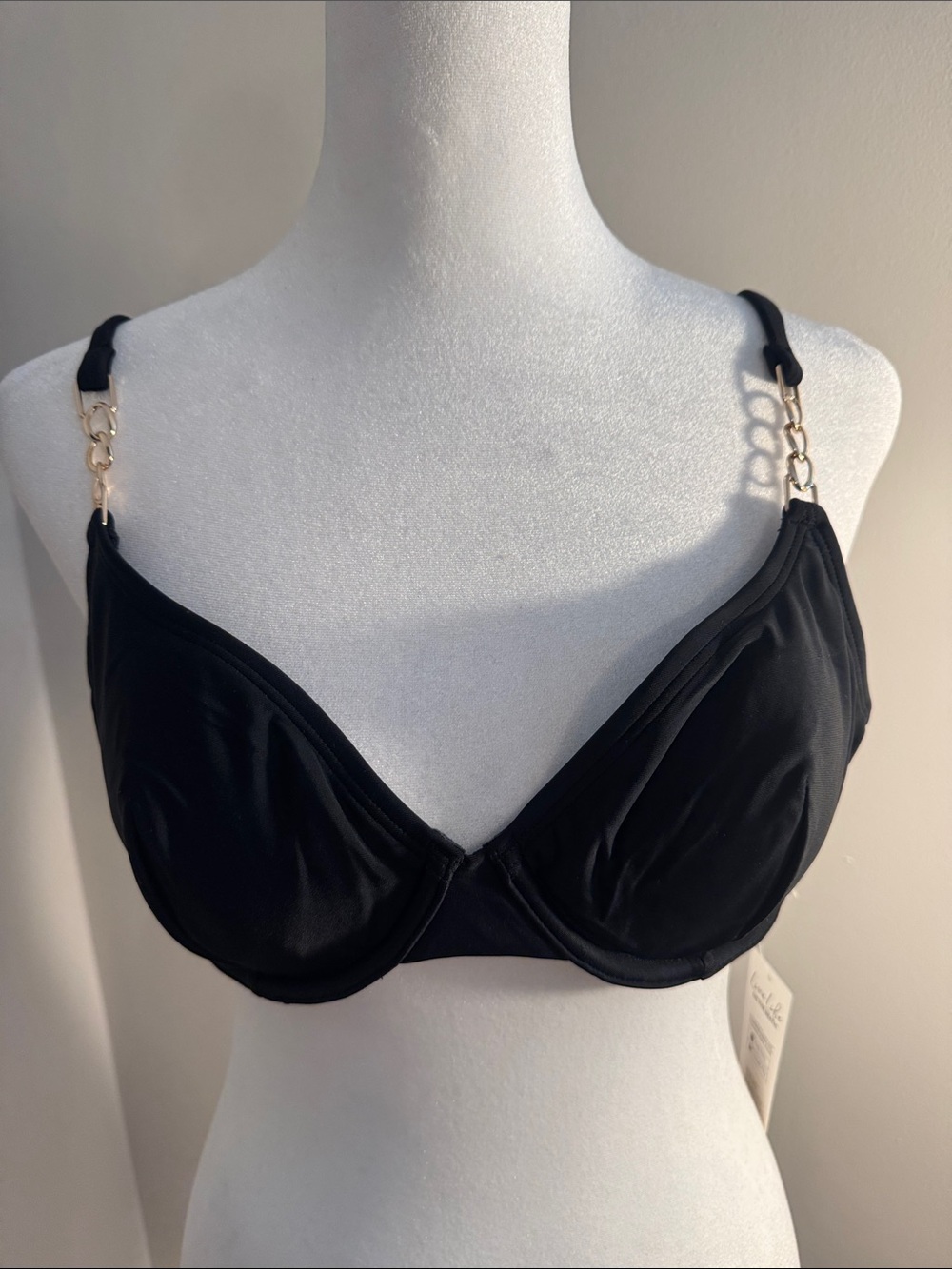 Cupshe Black Bikini Top with Gold Chain-Strap Detail NWT